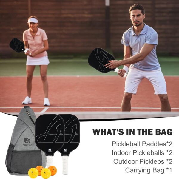 USA Pickleball Approved Pro Graphite Pickleball Paddle Set – Lightweight Carbon Fiber Face with Honeycomb Core for Enhanced Control and Power – Includes 2 Paddles, 4 Balls, and Carry Bag