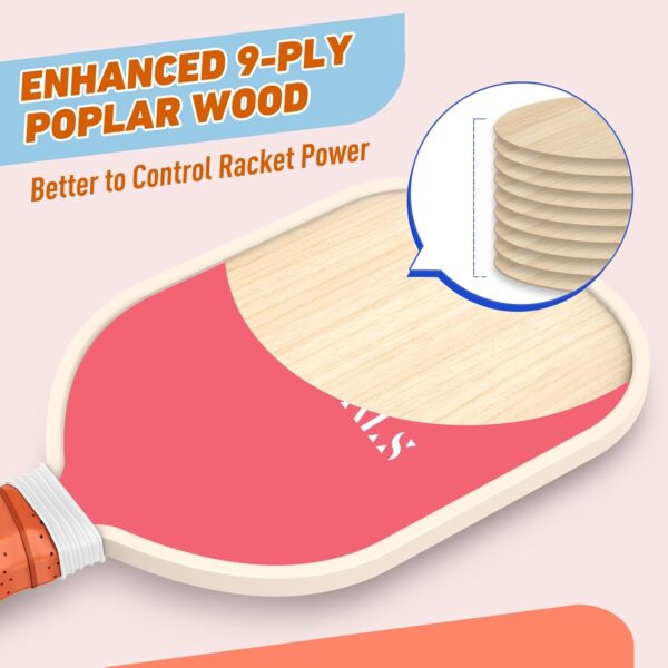 Pickleball Paddles Set of 4, USAPA Approved Premium Wood Pickleball Set with 4 Pickleball Balls and 1 Carry Bag Pickleball Rackets with Ergonomic Cushion Grip for Women Youth