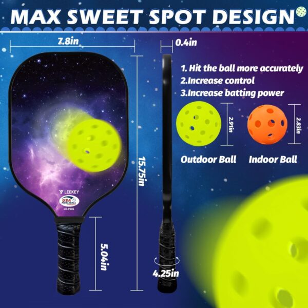 LEEKEY Pickleball Paddles Set of 2 - USAPA Approved Fiberglass Pickleball Racket, Racquet Made of Polypropylene Honeycomb Core,Lightweight Design Pickleball Paddles for Men Women Beginners