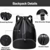 Hoedia Sports Drawstring Backpack - String Swim Gym Bag with Shoes Compartment and Wet Proof Pocket for Women&Men