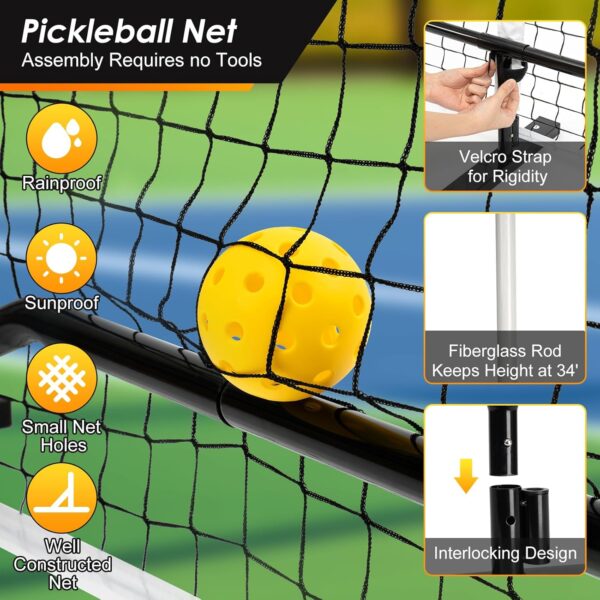 Pickleball Net, Portable Pickleball Net for Driveway, 22 FT USAPA Regulation Size, Steady Metal Frame, with Carrying Bag for Backyards, Driveways, Outdoor Indoor