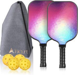 AL Kort Pickleball Paddles Set of 2, Fiberglass Pickleball Racket Lightweight Paddles, USAPA Approved Pickle Ball Equipment with Bag and 4 Balls, Pickle Rackets 2 Pack for Beginners