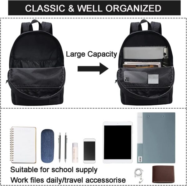 SUPACOOL Casual Laptop Backpack for Men and Women, School Backpack for Boys and Girls, College Bookbag, USB Charging Port, Lightweight Back Pack(Black)
