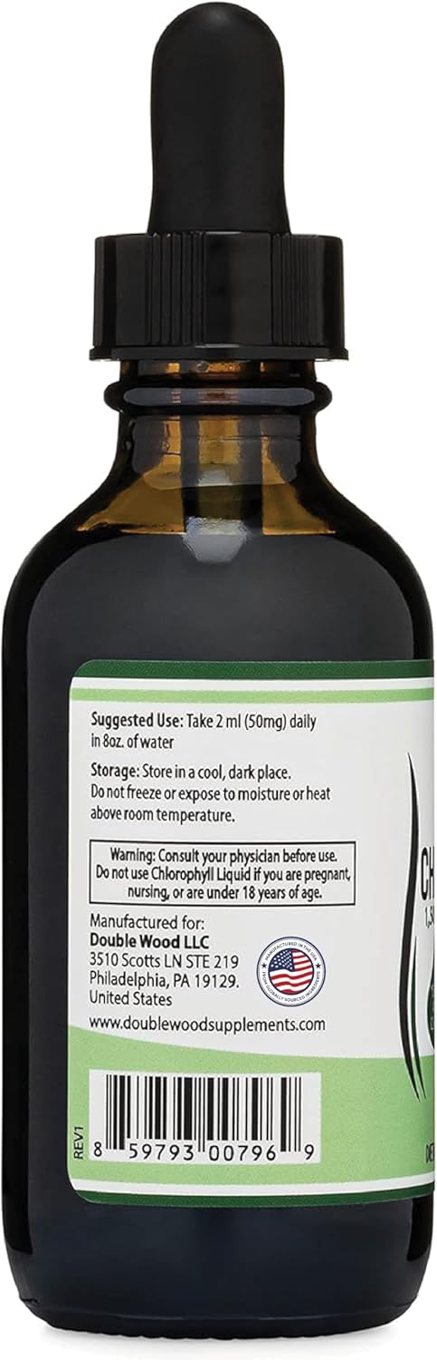 Chlorophyll Liquid Drops - Peppermint Flavored, Vegan Safe (Rich, Full Texture and Taste, Not Watered Down) for Skin Health, and Immune Function (Líquidas de Clorofila) by Double Wood