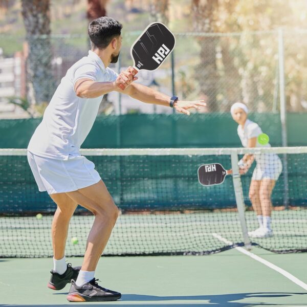 Pickleball Paddles, USAPA Approved Pickle Ball Paddles, Graphite and Fiberglass Pickleball Set, Polypropylene Honeycomb Core Paddle Rackets, USAPA Approved 4 Outdoor Balls and Leather Carry Bag