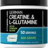 Fitness Labs German Creatine and L-Glutamine | 1.1 lbs | Monohydrate and Creapure Powder | Vegan Fitness Supplement