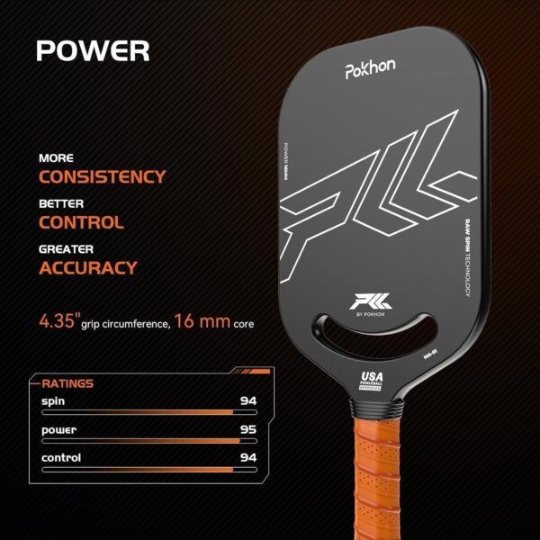 Carbon Fiber Pickleball Paddle, Professional Raw Carbon Fiber Pickleball for Power & Control, Polymer Honeycomb Core, USAPA Approved T300 Pickleball Racket
