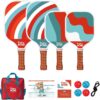 Pickleball Paddles Set of 4 - Family Training Bundle with 2 Kids Size Paddles, Fiberglass Paddles with Dink Board and Carry Bag