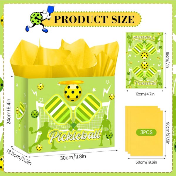 LUUFILx Pickleball Gift Bag Pickleball Birthday Goodie Bag with Greeting Card and Tissue Paper for Pickleball Party Favor Bags Wrapping Paper Bag for Pickleball Party Decorations