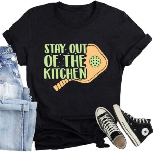 Pickleball Shirts for Women Stay Out of The Kitchen Printed T-Shirt Funny Pickleball Player Lover Tee Tops