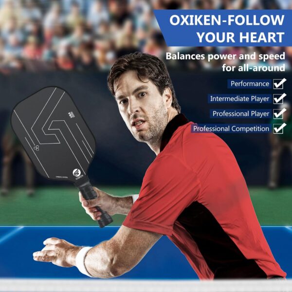 OXIKEN 10/13/16 mm Pickleball Paddles 2025 USAPA Approved T700 Carbon Fiber Pickle Paddle (CFS), High Grit & Spin, Honeycomb Core, 5.5” Elongated Handle, Anti Slip Sweat Absorbing Grip with Cover Case