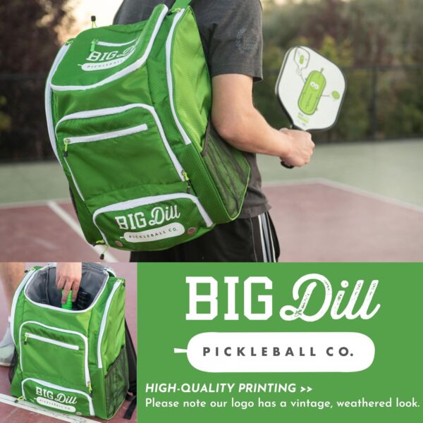 Big Dill Pickleball Backpack | Large Pickleball Bag with Shoe Compartment for 8+ Paddles & Accessories, Insulated Pocket