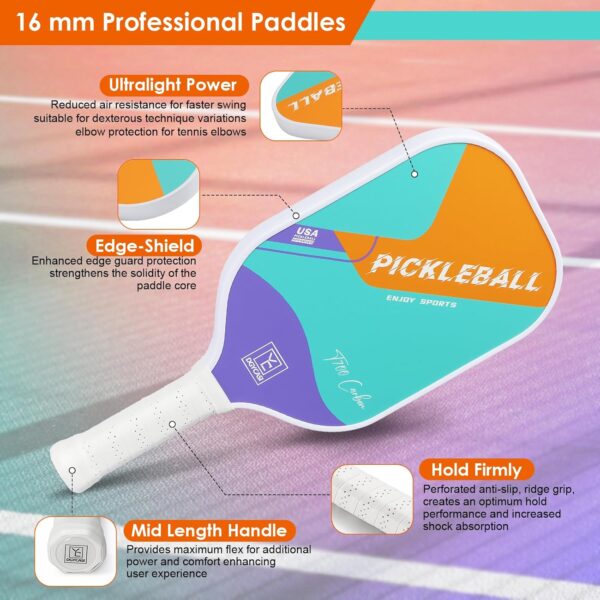 YC DGYCASI 16mm Pickleball Paddles Professional, USAPA Approved, T700 Carbon Fiber Pickleball Paddle Thermoformed, High Grit & Spin, 5.5” Elongated Handle, Handle Girth 4.25”, 8.3oz, with Cover Case