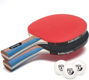 Killerspin Jet Set of 2 - Ping Pong Paddles Combo Package - Red & Black Table Tennis Rackets - 3 White Ping Pong Balls