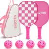 Pink Pickleball Paddles Set of 2, USAPA Approved Fiberglass Pickle Ball Set with 2 Cute Lightweight Pickleball Rackets, 2 Indoor &2 Outdoor Balls, 1 Pickleball Bag for Women, Beginner, Youth