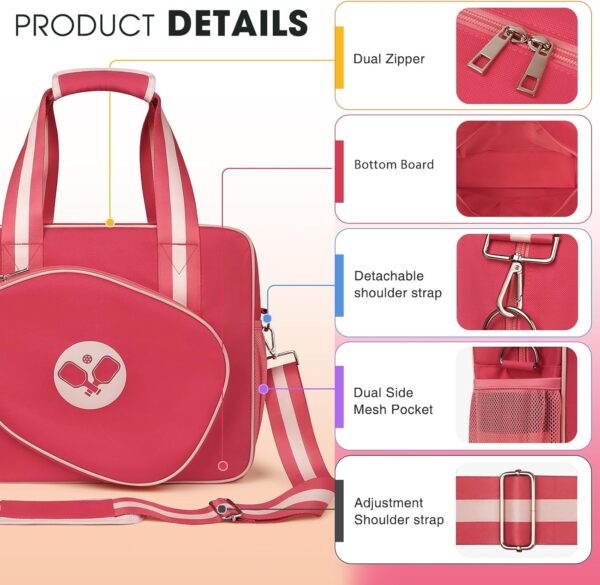 Newluck Pickleball accessories Tote Bag for Women Men with Paddle Cover Pocket External Ball Bag and Adjustable Shoulder Strap Fence Hook