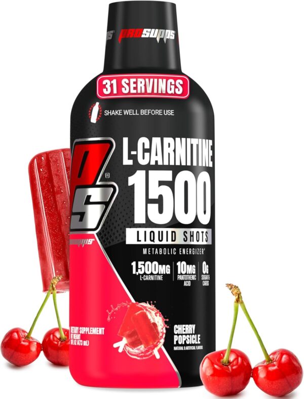 PROSUPPS L-Carnitine Liquid 1500, Stimulant-Free Liquid Shots for Men & Women - Clean Workout Drink for Energy, Performance & Muscle Recovery - No Sugar, No Carbs - 31 Servings, Cherry Popsicle