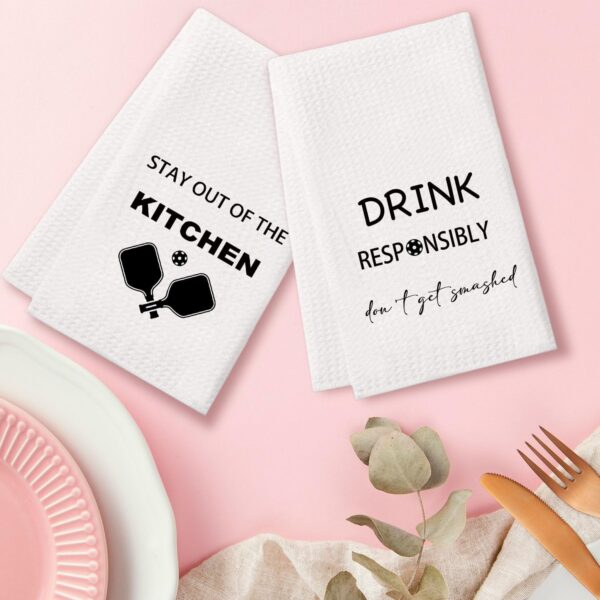 Funny Kitchen Waffle Towel Set for Pickleball Lover - Dink Responsibly - Pickleball Player Puns - Pickleball Gift for Him or Her Birthday Retirement