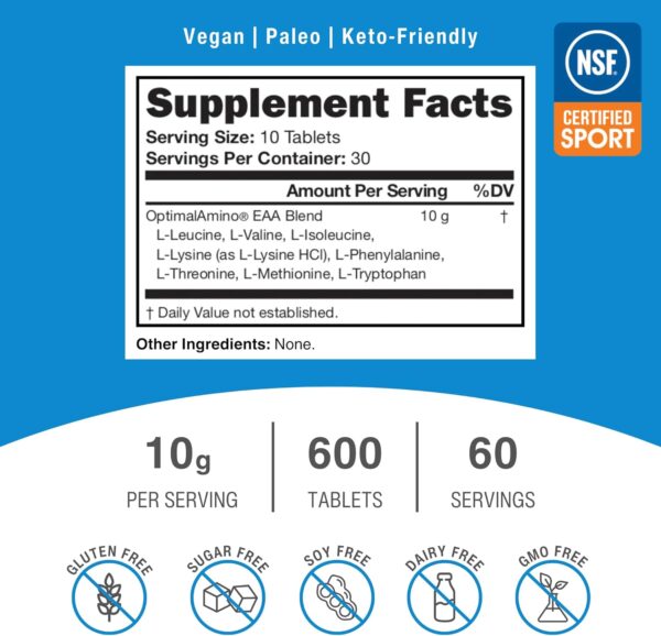 Tablets Fitness Bundle (600 Count) | 99% Utilized Essential Amino Acid (EAA) Supplement | Increase Muscle Recovery, BCAA Protein Pre/Post Workout, NSF Certified for Sport® Certified