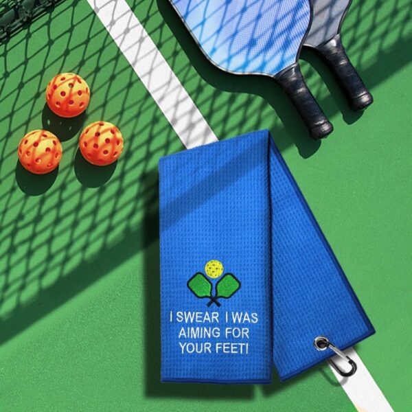 I Swear I Was Aiming for Your Feet Embroidered Pickleball Towel with Clip, Pickleball Player Gift, Birthday Retirement Gifts for Pickleball Lover Pickleball Fan, Pickleball Gifts for Men Women