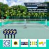 Portable Pickleball Net System with Lockable Wheels, Metal Frame Pickleball Court with LED Light, Regulation Size Net with Durable Carrying Bag, and 4 Pickleball Rackets.