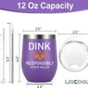 LiqCool Pickleball Gifts, Pickleball Gifts for Women, Dink Responsibly Pickleball Wine Tumbler With Lid, Pickle Ball Gifts Women on Christmas Birthday Retirement Mother's Day(12Oz PU)