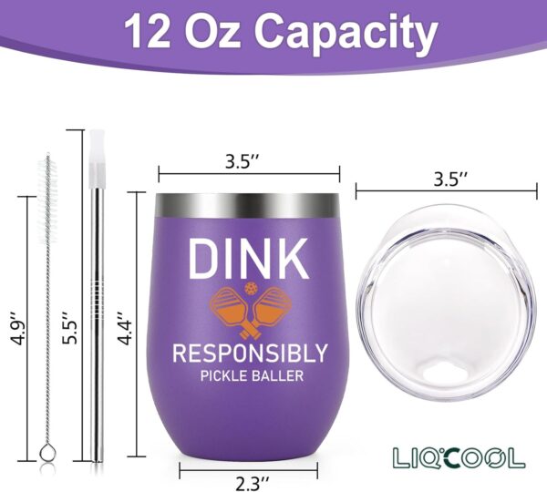 LiqCool Pickleball Gifts, Pickleball Gifts for Women, Dink Responsibly Pickleball Wine Tumbler With Lid, Pickle Ball Gifts Women on Christmas Birthday Retirement Mother's Day(12Oz PU)