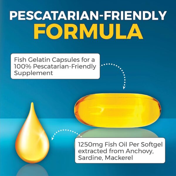 Omega 3 Fish Oil Supplement for Women and Men - 2500 mg Triple Strength Fish Oil Pills with Re-Esterified Omega 3 Fatty Acids including EPA, DHA DPA - 180 Pescatarian-Friendly Softgels