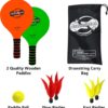Funsparks Jazzminton Paddle Ball Game with Carry Bag - Indoor Outdoor Toy - Play at The Beach, Lawn or Backyard - 2 Wooden Racquets - 4 Shuttlecocks - 1 Ball