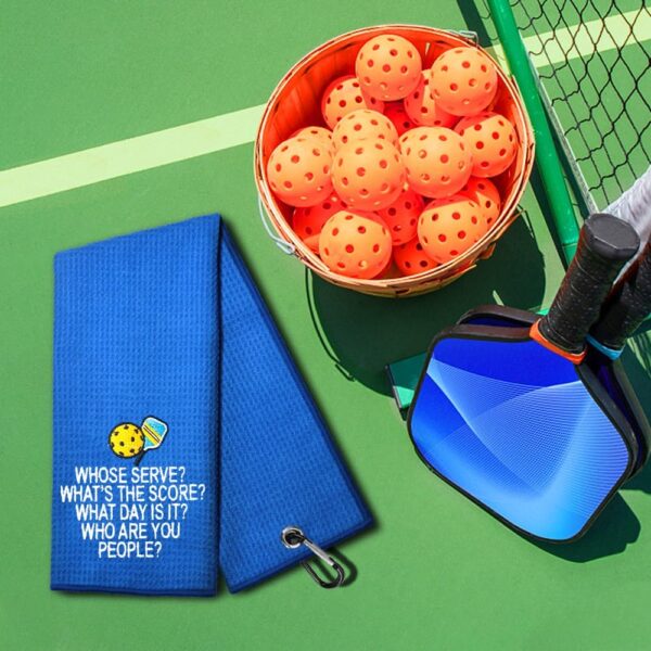 Whose Serve Whats The Score Embroidered Towel, Funny Towel for Bag with Clip, Player Gift, Birthday Retirement Gift for Grandpa Pickleball Lover