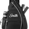 Personalized Pickleball Sling Bag Custom Paddle Backpack with Name or Logo Lightweight Durable Sports Gear Bag for Men Women Adjustable Strap Water Bottle Pocket Fence Hook Storage