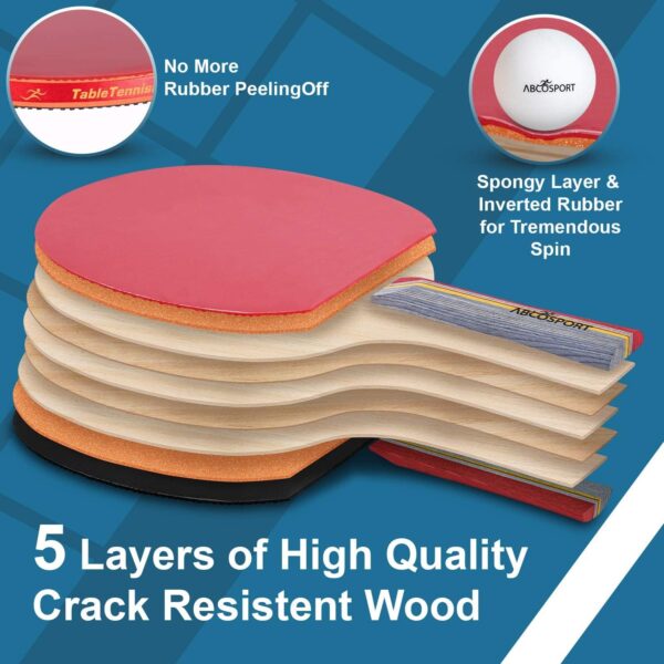 Abco Tech Table Tennis Set - Ping Pong Paddles and Balls for Professional and Recreational Play - Durable Design for Tournaments and Home Games - Portable for Family Fun and Practice