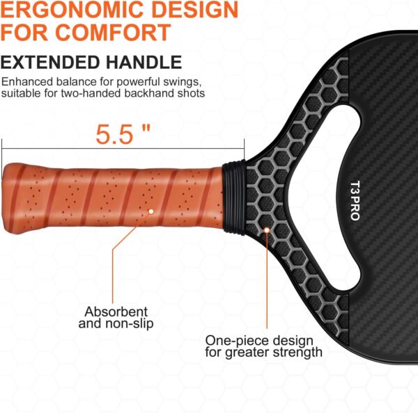 Carbon Fiber Pickleball Paddle with Aero Throat, USAPA Approved Pickleball Racket for Power & Control, Polymer Honeycomb Core, Textured Carbon Grit Surface, Pickle Ball Paddles