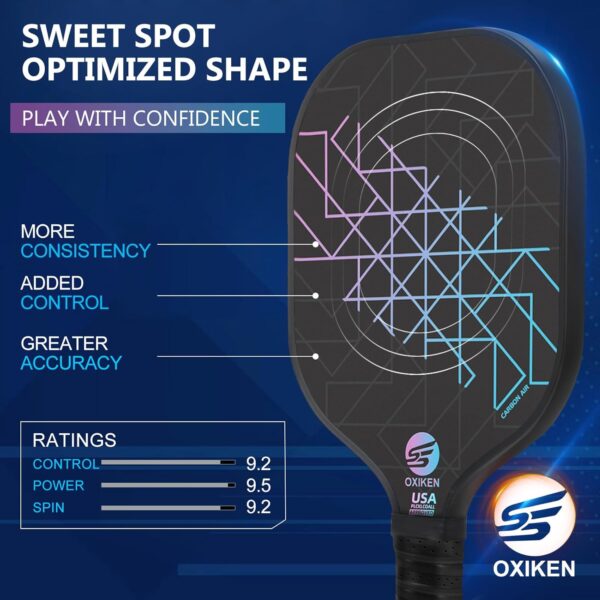 Pickleball Paddles Set of 2, USAPA Approved Carbon Fiber Pickle Ball Paddle (CHS) Polypropylene Honeycomb Core, Anti Slip Sweat Absorbing Grip, 2 Outdoor Pickleball, 2 Indoor Pickleball, Bag