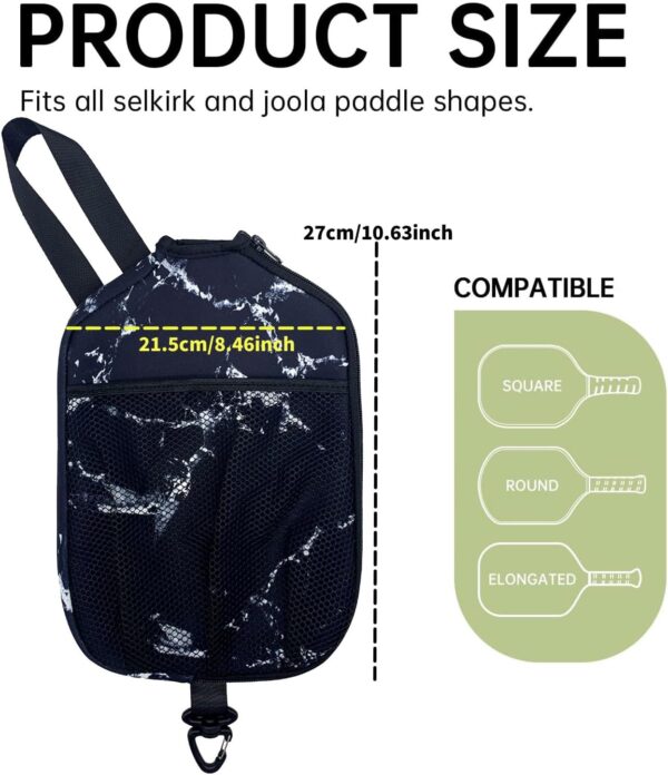 Wanty Pack of 2 Neoprene Improved Pickleball Paddle Cover With Hook and Handle, Zipper Racket Carry Sleeve With Mesh Pocket, Protective Bag