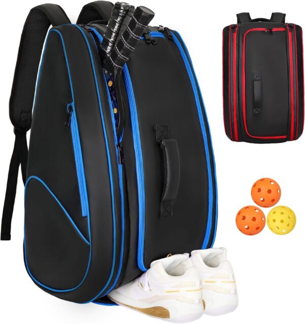 Goloni Pickleball Bag Padel Racket Backpack Large Capacity for Men Women Separate Waterproof Shoes Compartment Pickleball Accessories - Include Fence Hook & Thermal Insulated Pockets