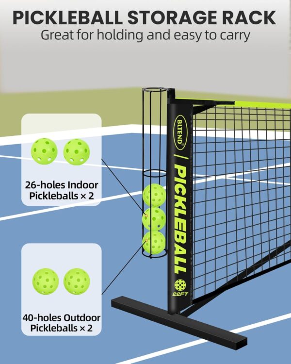 Bltend Pickleball Set - 22FT Regulation Size Portable Net, 4 Pickle Balls, Court Marker, Carry Bag and Tape Measure - Indoor Outdoor Driveway Gifts