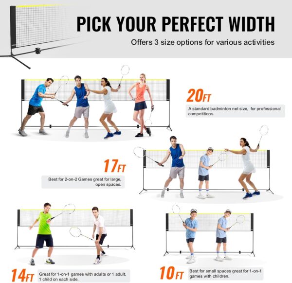 VEVOR Badminton Net, Height Adjustable Volleyball Net, 606 x 155 x 103 cm, Foldable Pickleball Net, Tennis Net Set with Poles, Stand, Bag, Rackets, Nylon Shuttlecocks, Badminton Net Set