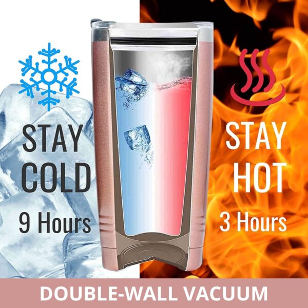 Onebttl Pickleball Gifts for Women - 20oz Insulated Stainless Steel Travel Tumbler with Straw and Lid - Rose Gold