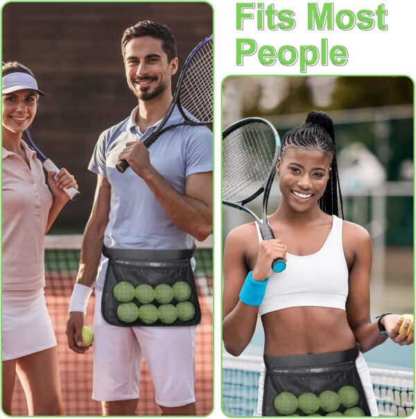 TOBWOLF Adjustable Tennis Ball Band Holder, Pickleball Waist Pouch, Mesh Hip Ball Bag Carrier, Fanny Pack Holding 8-10 Tennis or Pickleball for Cycling, Golf
