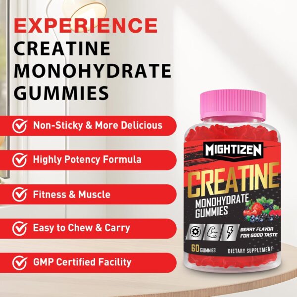 Creatine for Men & Women Creatine Monohydrate Gummies, Creatine Monohydrate per Serving with Taurine & Vitamin B12, Pre-Workout for Max Strength, Energy & Endurance - 2 Pack