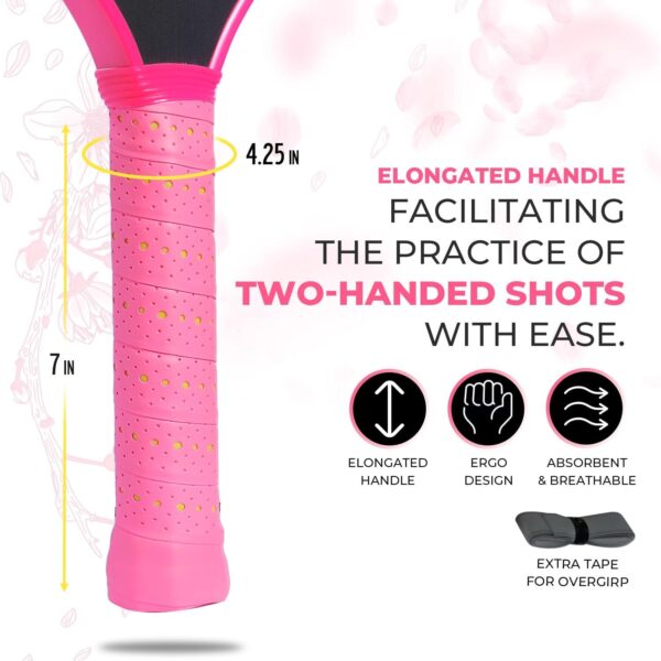 Pickleball Training Paddle, T700 Raw Carbon Fiber Surface, Pink Pickleball Trainer Paddle for Sweet Spot Practice, 16mm Quiet Core, Include 10 Lead Weight Bars & Grip Tape, 7'' Elongated Handle