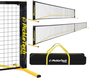 PICKLETECH 4.0 Slim Version 2in1 Portable Outdoor Pickleball Net Game, USAPA Regulation Size 22ft 11ft - Half Court Pickle Ball Net System with Carrying Bag for Driveway