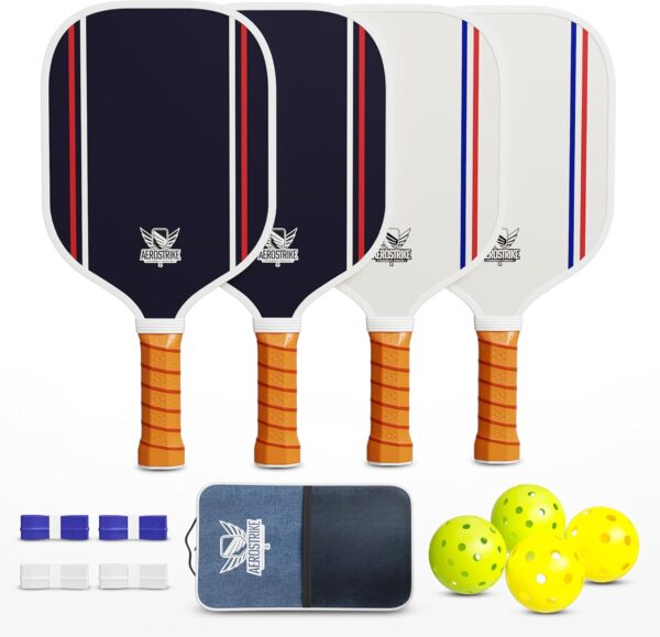Lightweight Carbon Fiber Pickleball Paddles – USAPA-Approved Paddle Set with 4 x (Rackets, Balls, Grip Tapes) 1 Bag, Pickleball Rackets Gear for Beginners to Professionals