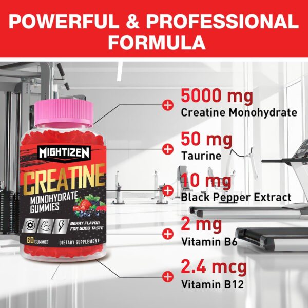 Creatine for Men & Women Creatine Monohydrate Gummies, Creatine Monohydrate per Serving with Taurine & Vitamin B12, Pre-Workout for Max Strength, Energy & Endurance - 2 Pack