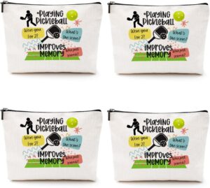 4pcs Pickleball Gifts Makeup Bag, Ball Player Cosmetic Bag Ball Lover with Zipper Pouch Accessories Pickleball Lover Gifts for Women Girls Mom Fans Player Friendship Travel Cosmetic Pouch