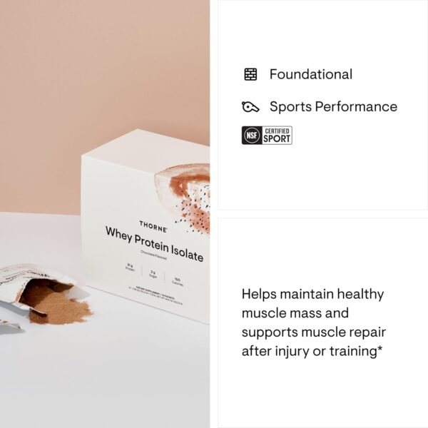 THORNE - Whey Protein Isolate - 21 Grams of Easy-to-Digest Whey Protein Powder - NSF Certified for Sport - Chocolate - 14.79 Ounces - 14 Packets