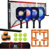 Pickleball Set with Net and Court Marker, 22 FT Regulation Size Pickleball Net System with Fiberglass Paddles Set of 4, Outdoor Pickleballs, Court Line Marker, Carry Bag for Driveway Backyards