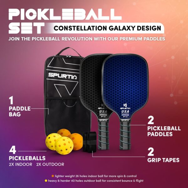 USAPA Approved Pickleball Paddle Set | Fiberglass Surface, with Balls, Grip Tapes & Carry Bag | Quiet, Lightweight Rackets for Men, Women & Beginners