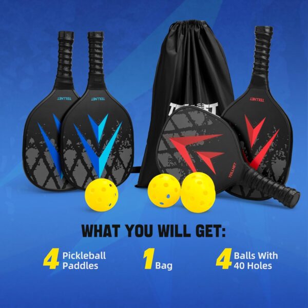 Pickleball Set with Net & Metal Ball Holder - Portable 22FT Regulation Size Net, 4 Wooden Paddles, 4 Balls and Carry Bag, Weather-Resistant Metal Frame, Perfect for Outdoor Indoor Driveway
